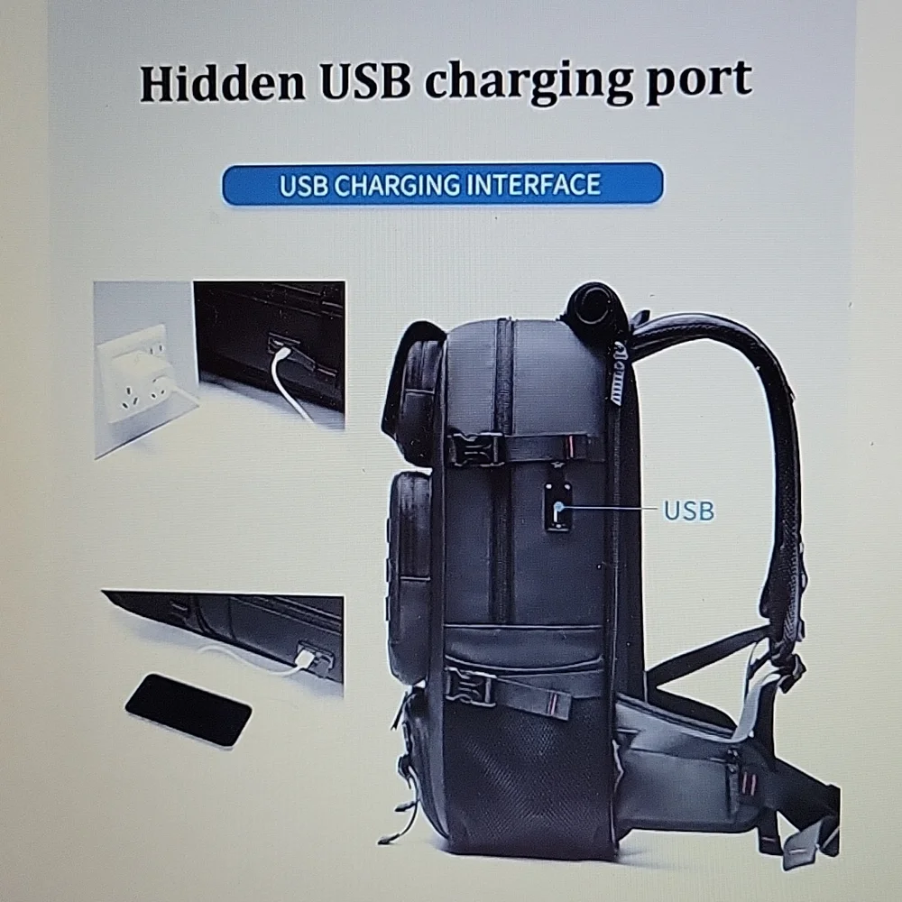 INFEYLAY Travel Laptop Backpack hidden USB charging port waterproof black NEW…